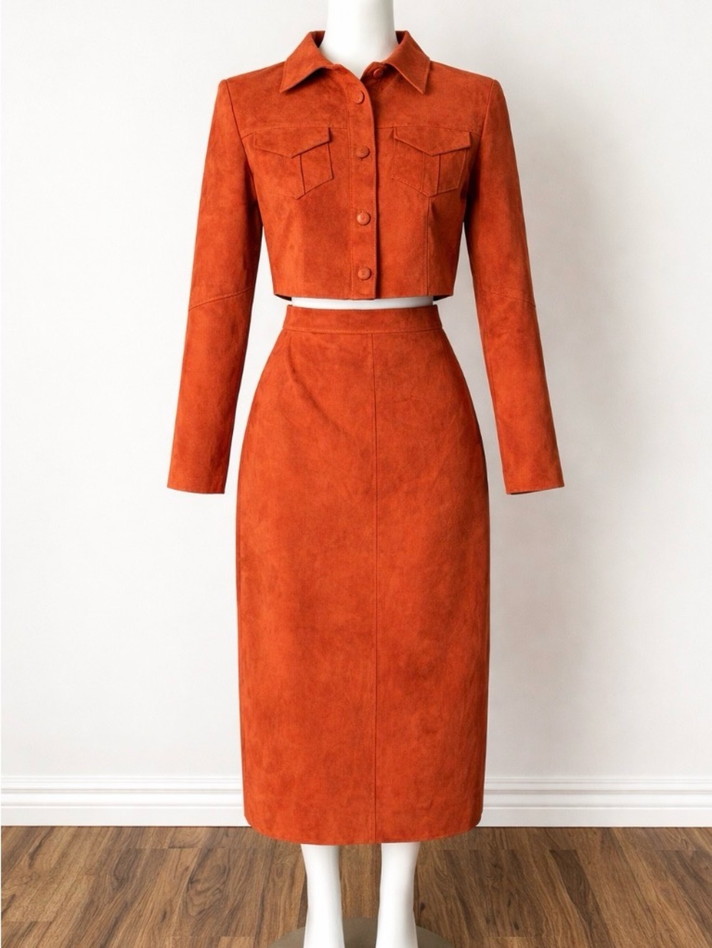 RARE Vintage ODE lamb suede 2pc Skirt set size S